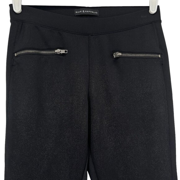 Rock & Republic Women's Stretch Metallic Black Leggings Size M Pull-on Mid Rise - Picture 3 of 10